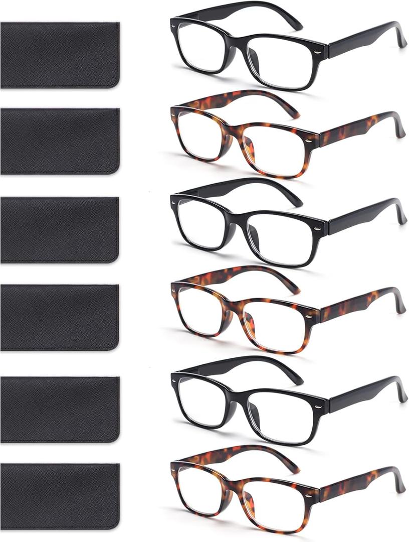 BLOEXCLU 6 Pack Reading Glasses for Women Men Blue Light Blocking Spring Hinge Computer Readers, Anti Eyestrain/ Glare (6 Mixed C7, 1.25, Diopters)