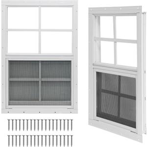 Yuzzy Shed Windows 2 Pack, Chicken Coop Windows 30" x 36" with Tempered Glass and Fiberglass Screen, Flush Mounted Small Window for Shed, Barns, Playhouse, Household, Garage (White)