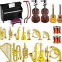 Civaner 24 Pcs Dollhouse Musical Instruments Christmas Miniature Violin Piano Trumpet Saxophone Electric Guitar Tiny Instruments Set for Xmas Party Gift Mini House Musical Room Succulent Garden
