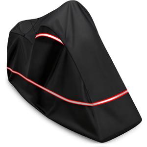Full Enclosed Motorcycle Cover - Waterproof for Outdoor & Indoor Storage,600D Heavy Duty with Reflective Strips,Fits Scooters & Touring Motorcycles up to Length 108" x 45" x 59" Black