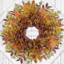 Fall Wreaths for Front Door 24 Inch Large Artificial Autumn Wreath with Eucalyptus Leaves Harvest Thanksgiving Indoor Outdoor Decor Porch Window Wall Farmhouse Rustic Hanging Door Decorations