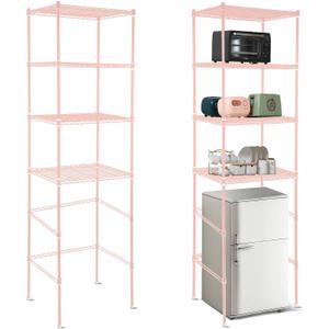 Huwena 4 Tier Over Mini Fridge Stand Metal Storage Shelf for Dorm,Pink
