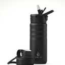 IDEUS Insulated Stainless Steel Water Bottle with 2 Leak-Proof Lids, Thermal Water Flask for Hiking Biking, 18oz, Black