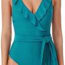 BCA by Rebecca Virtue Women's Standard Kelly Ruffle One Piece Swimsuit, Plunge V-Neck, Bathing Suits, XS