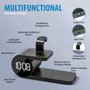 Brookstone 4-in-1 Wireless Charging Station: Stylish | Compatible for iPhone 15,14,13,12 Pro Max Series, All iWatch Series, Compatible with Airpods 3,2 Pro| Wireless Charging Station with Clock. (Black)