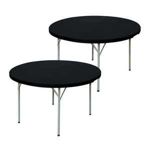 2 Pack Round Fitted Tablecloth 5ft Stretch Spandex Table Cover 60 Inch Black Washable Table Cloth Elastic Table Topper for Indoor and Outdoor
