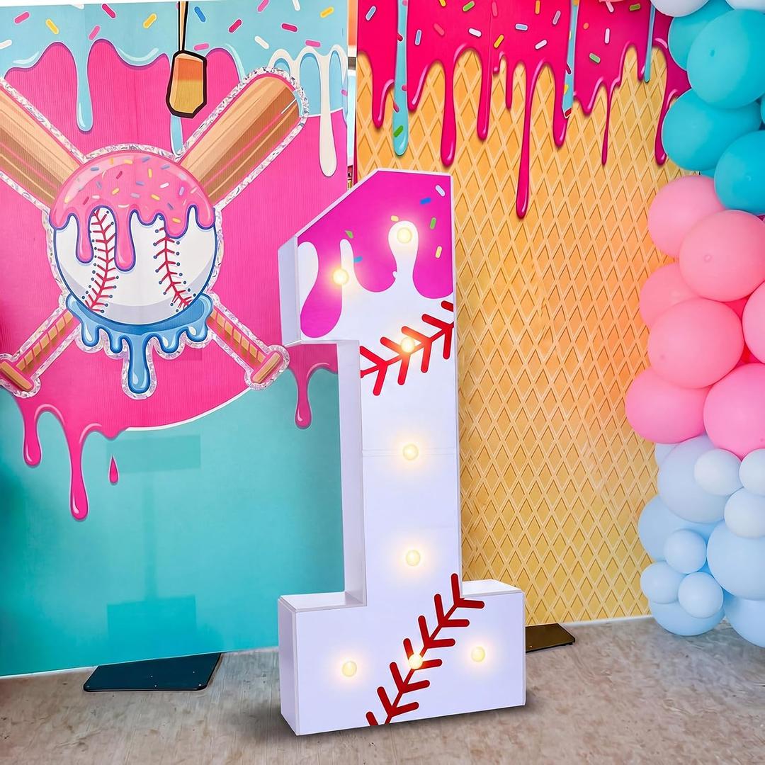 Xuhal Baseball Drip Birthday Decorations Marquee Number 1