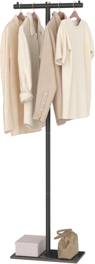 T-shaped Coat Rack Freestanding, Modern Clothes Rack with Rock Slab Base, Heavy-duty Metal Coat Tree for Boutiques, Hallway, Entryway, 68.9 Inches High, Black, GYJ001B