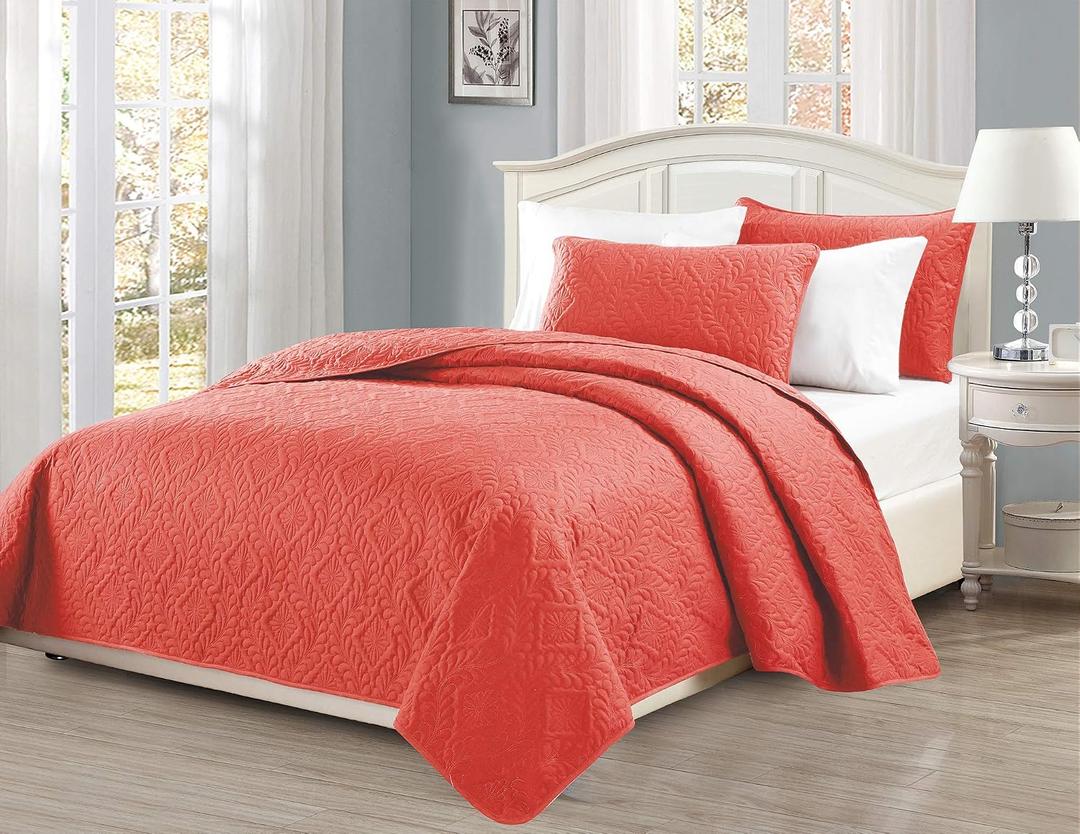 Mk Collection Over Size Diamond Bedspread Bed Cover Embossed Solid New #Diamond (Coral, King/California King)