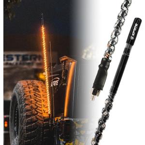 Xprite 4FT CB Radio Antenna with Amber LED Whip Light, Safety Flexible LED Antenna Lighted Whips w/Rocker Switch Compatible with Jeep Semi Truck Offroad Vehicle RV ATV UTV Polaris RZR Can-am Buggy