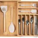 KitchenEdge Premium Silverware, Flatware and Utensil Organizer for Kitchen Drawers, Food-Safe Contract Grade, Expandable from 10.5 to 19 In, Natural Bamboo