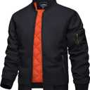 KEFITEVD Bomber Jacket Men Winter Coats Full Zip Windbreaker Mens Jackets Casual Work Coats (Large, Black)