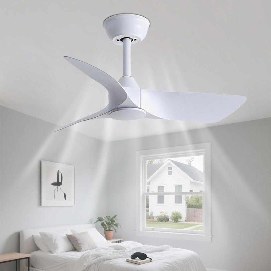 IBalody Small Ceiling Fan No Light Indoor/ Outdoor Quiet 30in Ceiling Fan Without Light Remote Control 6-Speed Ceiling Fans 3 Blades For Patios Living Room Bedroom, White