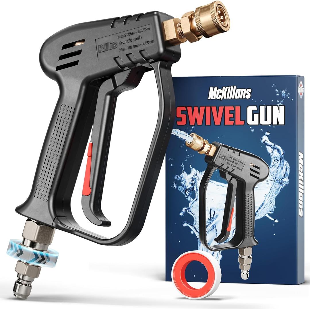McKillans Short Pressure Washer Gun with Swivel - High Pressure Water Handle with 3/8" Male Plug and 1/4 Quick Connector Coupler - Power Washer Gun Compatible with Foam Cannon - Car Wash Foam Gun