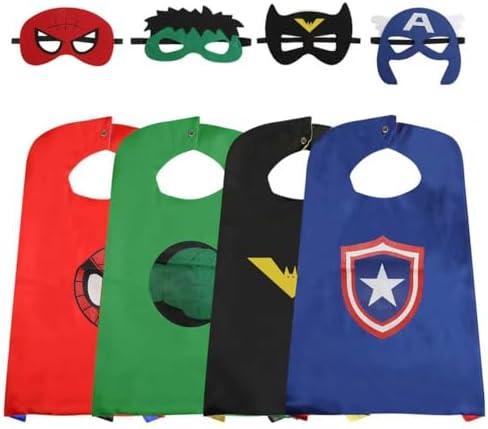 AnRuk Superhero Capes for Kids, Hero Caps and Masks for 4-12 Year Old Boys and Girls, Cartoon Dress Up for Holiday Halloween, Costumes Party Supplies Christmas and Brithday Gifts