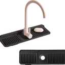 17.7" Silicone Sink Splash Guard - Multi-Functional Kitchen Sink Mat with Drip Tray, Sponge Holder & Soap Dish, 6 Slope Design for Easy Drainage, Foldable & Fasten Button for Secure Fit, Black
