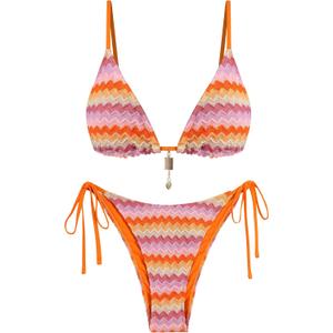 ZAFUL Crochet Bikini Sets for Women Cheeky Boho Bathing Suits Striped Brazilian High Cut Thong Bikini Swimsuit for Vacation, Size: Small