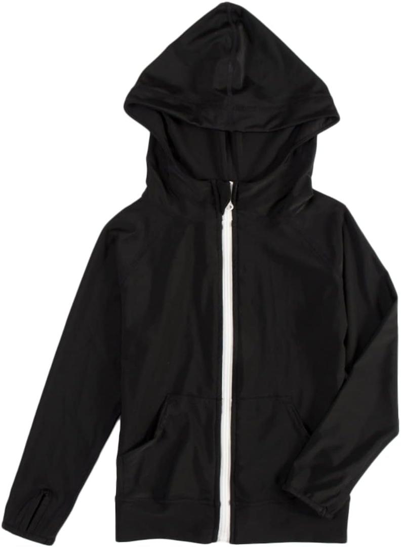 Boys' Rash Guard UPF 50+ Toddler Kids Rashguard Long Sleeve Zipper Sun Protective Hooded Swim Shirt (Black, S)