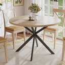 ChooChoo 47.2 Inch Round Dining Table for 4, Farmhouse Wood Kitchen Table, Circle Dinner Table for Kitchen & Dining Room, Natural Oak