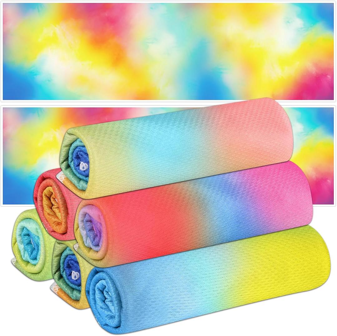 6 Pack Tie Dye Cooling Towel Tie Dye Print Sports Towels Rainbow Party Supplies 40"x12" Rainbow Breathable Chilly Towel Colorful Towels for Men Women Camping Running Outdoor Sports Party