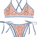 ZAFUL Women's Bohemian Swimsuit Strappy Tie Side Bikini Set Triangle Cheeky String Brazilian Swimwear (White)