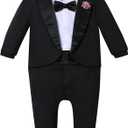 A&J DESIGN Baby Boy Tuxedo Gentleman Footie One-piece Romper with Bow Tie 80
