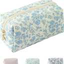 Makeup Bag Toiletry Bag Quilted Travel Makeup Bag Floral Flowers Toiletry Organizer Makeup Blue Makeup Pouch Storage Bag Travel Toiletry Bag Organizer