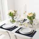 Vinyl Placemats Set of 6-1217.7 Inch Waterproof & Heattable Placemats, Fall Faux Leather Wipeable Outdoor Table Mat for Dining, Kitchen, Indoor Outdoor Use (Dark Blue, Diamond Pattern)