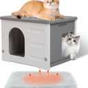 Rockever Plastic Cat House Outdoor with Escape Door, Waterproof Feral Cat House Outdoor Indoor, Sturdy Cat House for Outdoor Cats with Cat Bed Mat, Assemble Easily-Grey