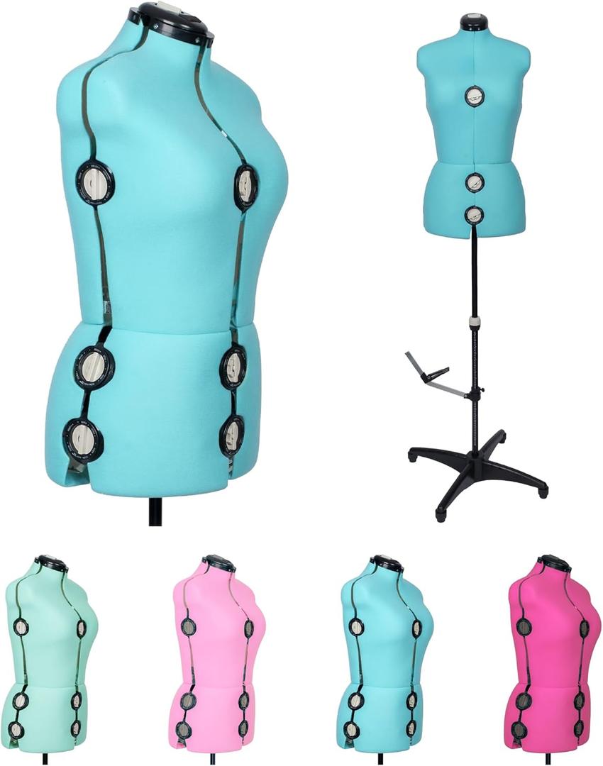 BHD BEAUTY Turquoise 13 Dials Female Fabric Adjustable Mannequin Dress Form for Sewing, Mannequin Body Torso with Tri-Pod Stand, Up to 70" Shoulder Height (M)