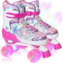 Nattork Kids Roller Skates for Girls Boys Kids, 4 Sizes Adjustable Quad Skates Butterfly and Flower with All Light up Wheels - Birthday Gift for Indoor Outdoor Sports (Medium(1-4US), Rose Red)