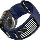 SNBLK Rugged Nylon Sport Bands Compatible with Apple Watch Band Men 49mm 46mm 45mm 44mm 42mm, Soft Woven Stars- Stripes Flag Design Strap for iWatch Bands Ultra 2/Ultra Series 10 9 8 7 6 5 4 3 2 1 SE (Navy Blue-USA Flag)