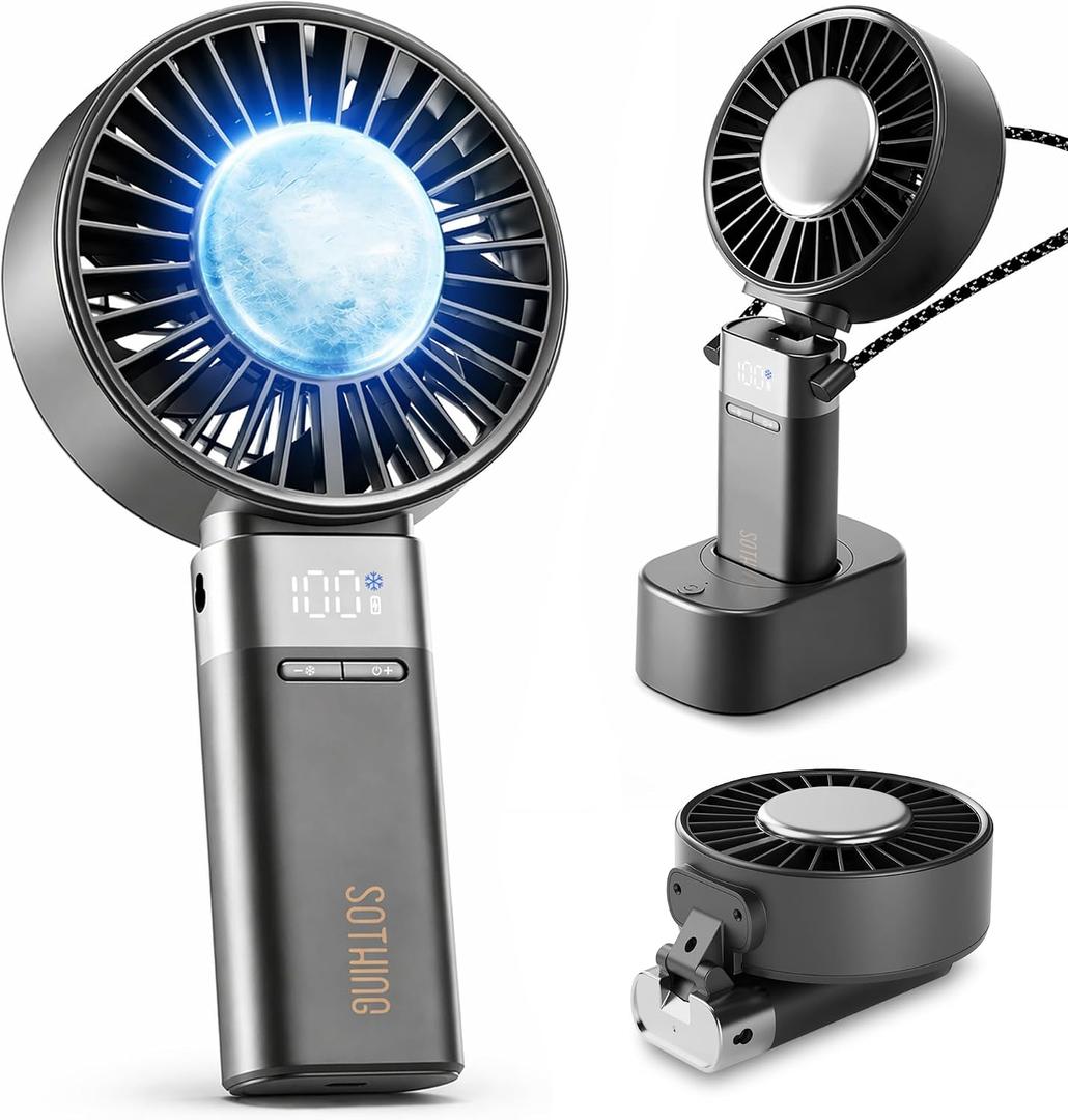 SOTHING Portable Fan Rechargeable with Charging Dock, Auto-Oscillating, 4.43 Inch Oversized Fan Head, Handheld Fan with Cooling Plate, 180 Foldable, 19.4 ft/s Airflow, 1-100 Speeds, Up to 16H Runtime, Large