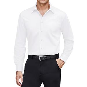J.VER Men's Dress Shirts Cotton Stretch Long Sleeve Solid Formal Shirt Business Stain Shield Casual Button Down Shirts White Medium