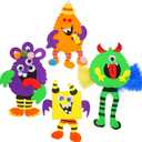 4E's Novelty Halloween Crafts for Kids (24 Pack) Bulk Silly Monster Crafts with Magnetic Foam Stickers, Make Your Own Monster Kit for Fall Halloween Classroom Party Activities
