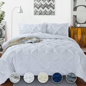 Crown Collection Luxuriate Hotel 1000-TC Hypoallergenic Ultra Soft Design 100% Egyptian Cotton California King 98"x104" White Solid Pinch Plated Duvet Cover with Zipper Colser & 2pcs Pillow Case Set