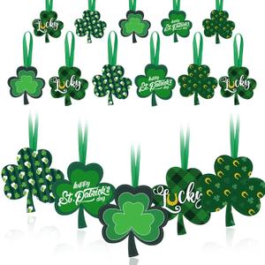 20 Pcs St Patricks Day Ornament for Tree, Green Clover Felt Shamrock Hanging Ornament with Lucky, Happy St Patricks Day for Lucky Day Party Tree Table Decorations (5 Styles)