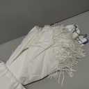 Business & Pleasure Co. Holiday Umbrella - Boho Beach Umbrella with White Fringe, UPF 50+, 1" Tilting Wood Pole, 5 x 6.5, Antique White