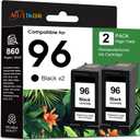 Remanufactured 96 Black Ink Cartridge Replacement for 96 Ink Cartridge Black C9348FN C8767WN High Yield for Deskjet 5740 5940 6520 6540 Officejet 7210 7310 Photosmart 2605 2608 Printer, 2 Pack