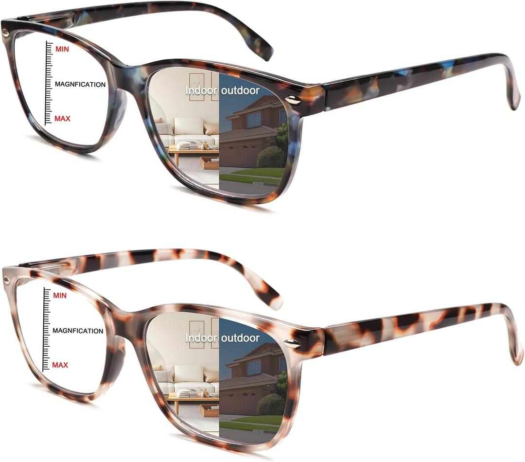 CLASAGA Progressive Multifocal Reading Glasses for Women Photochromic Gray Sunglasses Blue Light Block Stylish Ladies Readers