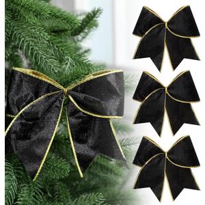 Panelee 12 Pcs Black Velvet Christmas Bows 6 x 6 in Wreath Bow Christmas Tree Decorations Ornaments for Hanukkah Xmas Tree Topper Wreath Garland Party Gift Wrapping DIY Decor