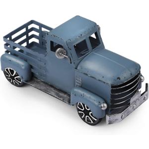 Blue Truck Decor Metal Small Cute Farm Car Decor Vintage Tree Flowers Handcrafted Decor Blue Metal Car Gift Boxes Pickup Truck Model