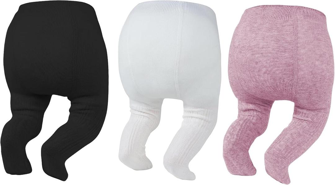 Zando Baby Girl Tights Toddler Cable Knit Tights Cotton Leggings Stockings for Little Girls Pantyhose 3 Pack 0-4T (2-4T, Black/White/Purple)