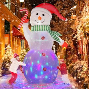 B&D 12FT Giant Christmas Inflatables Snowman Outdoor Decorations, Christmas Blow Up Snowman Inflatables Yard Decoration with Rotating Colorful LED Lights for Holiday Party Garden Yard Outdoor Decor