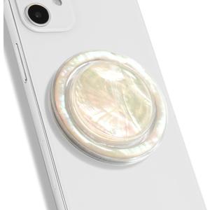 OnTheGrip Cute Natural Seashell Design Round Shape Collapsible Mobile Phone Grip Stand Holder for Smartphone Tablet Cell Phone Accessory (Magnetic Type, Creme)