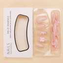 Hkanlre French Press on Nails Medium Fake Pink Bow Nails Tips Full Cover False Almond Nails for Women and Girls 24PCS