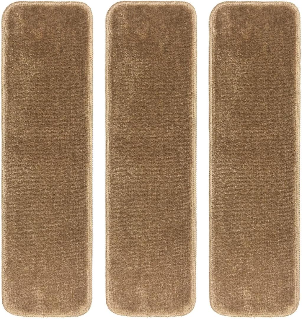 Stair Tread Treads Indoor 7 inch x 24 inch Machine Washable Skid Slip Resistant Carpet Stair Tread Treads Comfy Collection (Set of 13, Beige)