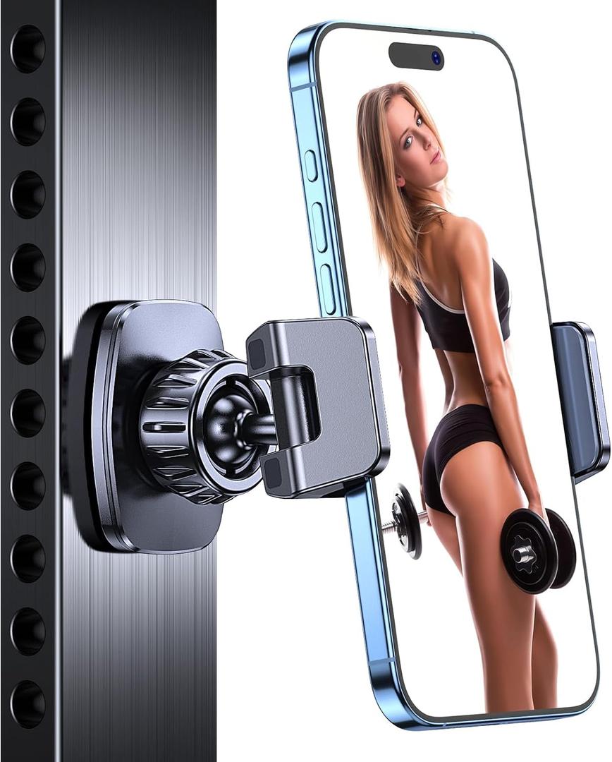 Coolpow Magnetic Phone Holder for GymStrong Magnets Tripod Mount Ring Gym Magnetic Phone Holder Attach to Metal Surface, Gym Accessories for Mothers Gift Essentials for All Smartphones 4.7-7"