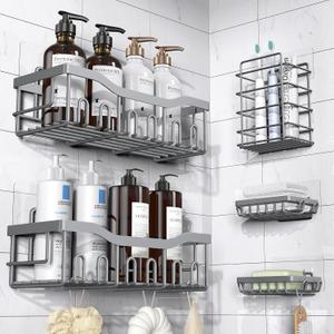 EUDELE 5-Pack Rustproof Stainless Steel Shower Caddy No Drill Adhesive Bathroom Organizer with Large Capacity, Spacious Shower Shelves for Inside Shower, Kitchen & Home Decor Storage-XL Size