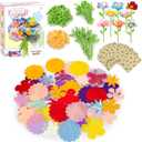 Fabric Flower Craft Accessories Kit  90 Colorful Petals, 28 Flower Cores, 28 Stems (Short & Long), 2 Arrangement Bases, 8 Bouguet Papers  Refill Parts for DIY Arts & Crafts Floral Toy Sets